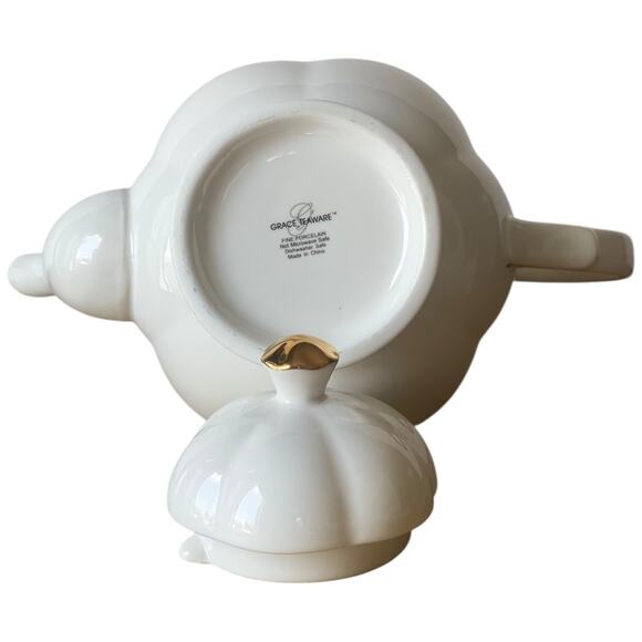Grace Teaware Fine Porcelain Teapot Gold Trim - Picture 4 of 5